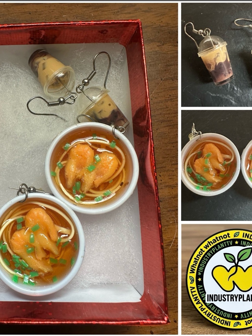 Handmade Ramen Bowl & Bubble Tea Earrings - Orange & Brown